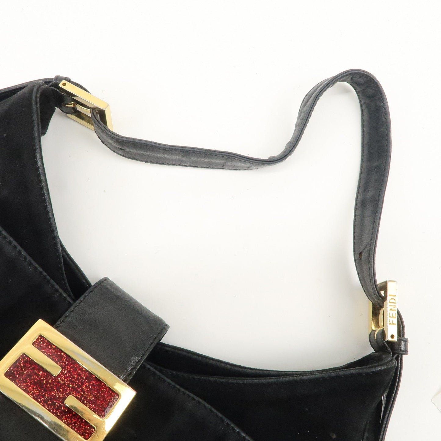 FENDI Suede Leather Shoulder Bag Black 26569  d
