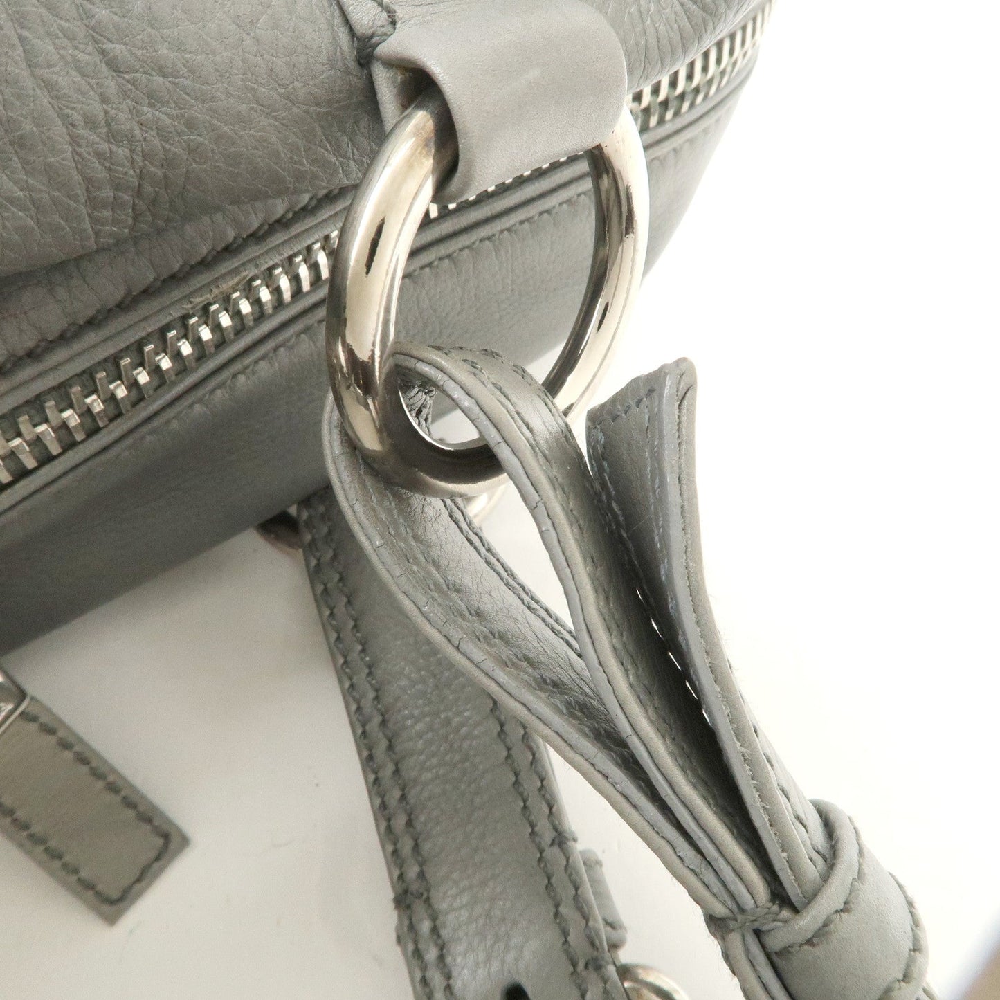 PRADA Leather Boston Bag Shoulder Bag Gray Silver Hardware  d