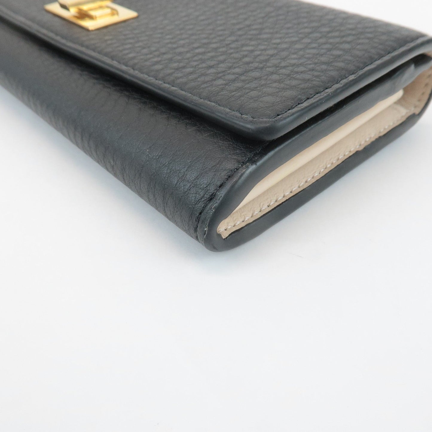 FENDI Leather Peekaboo Bi-fold Long Wallet Black 8M0427  d