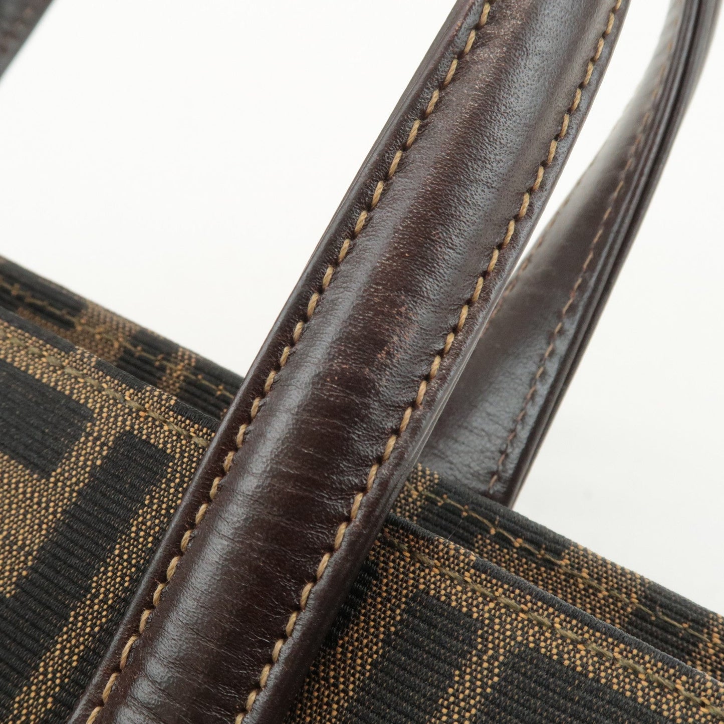 FENDI Zucca Canvas Leather Boston Bag Hand Bag Brown Black  d