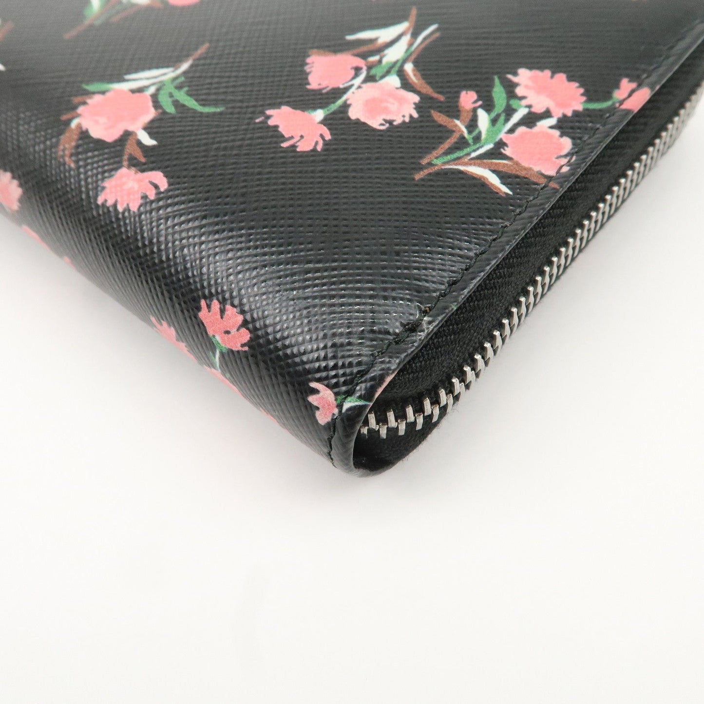 PRADA Logo Leather Round Zipper Long Wallet Flower 1ML506  d
