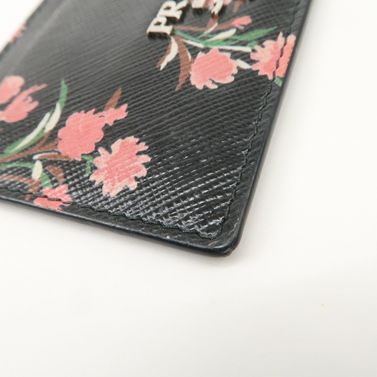 PRADA Saffiano Card Case Floral Pattern Black Pink 1MC208  d