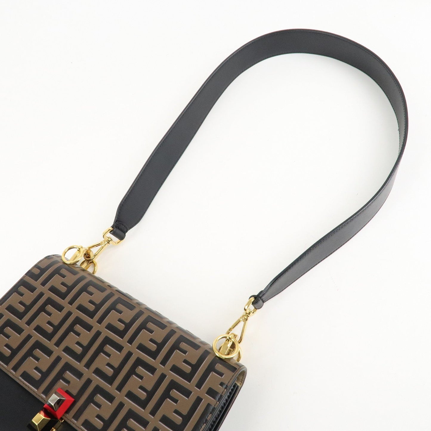 FENDI Zucca KAN I Leather 2Way Bag Hand Bag Brown Black 8BT283  d