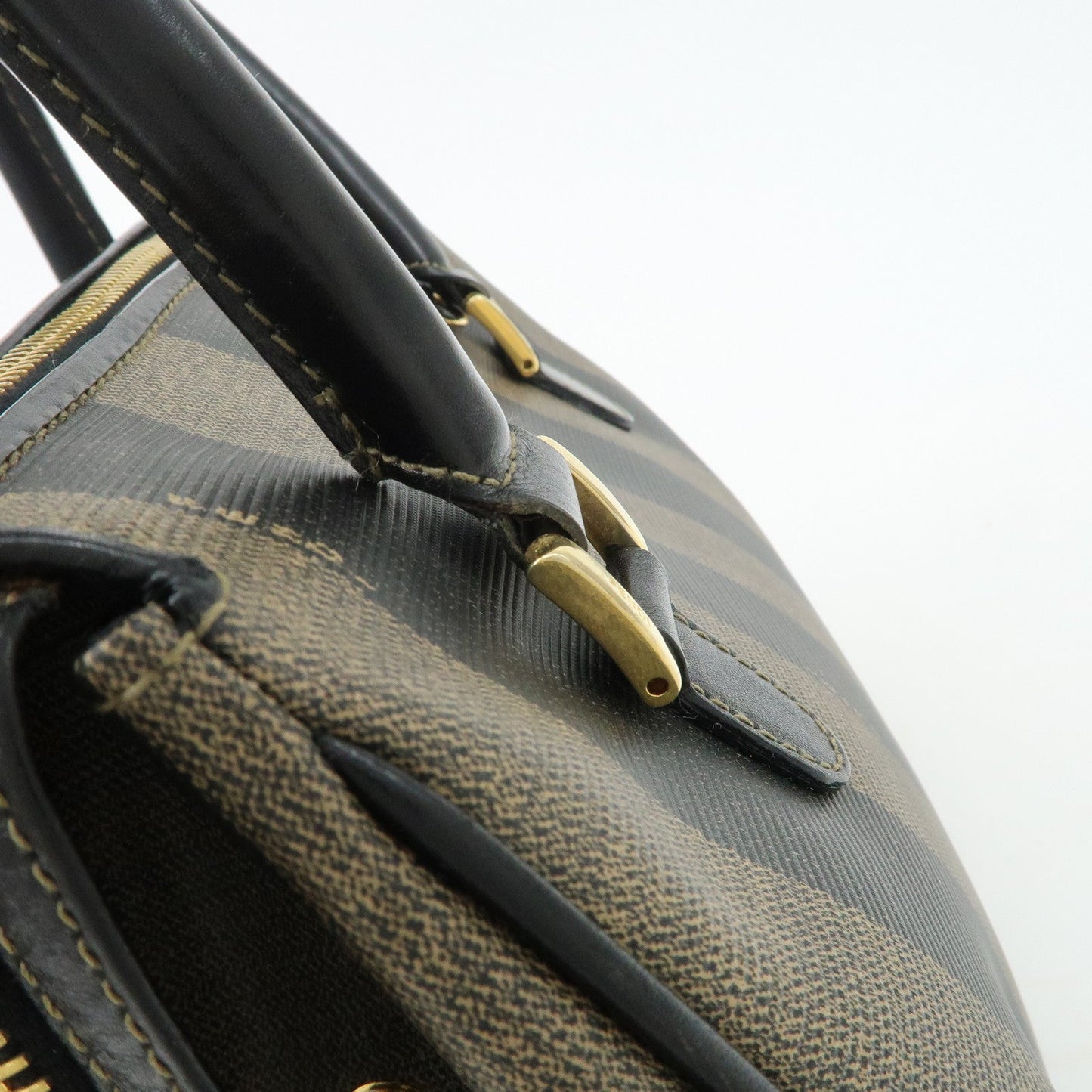 FENDI Pequin PVC Leather 2Way Bag Hand Bag Brown Black  d