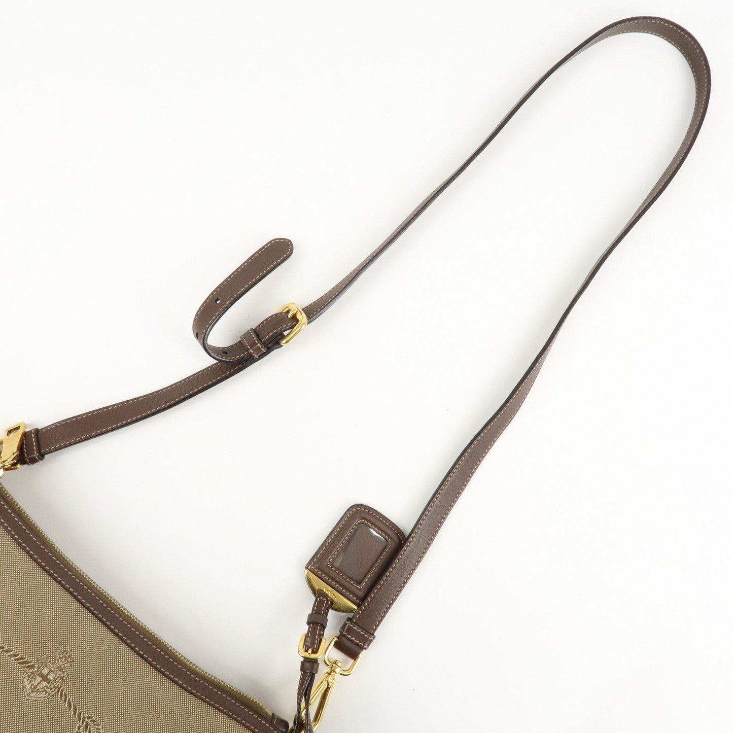 PRADA Jacquard Leather Shoulder Crossbody Bag Beige Brown BT867A  d