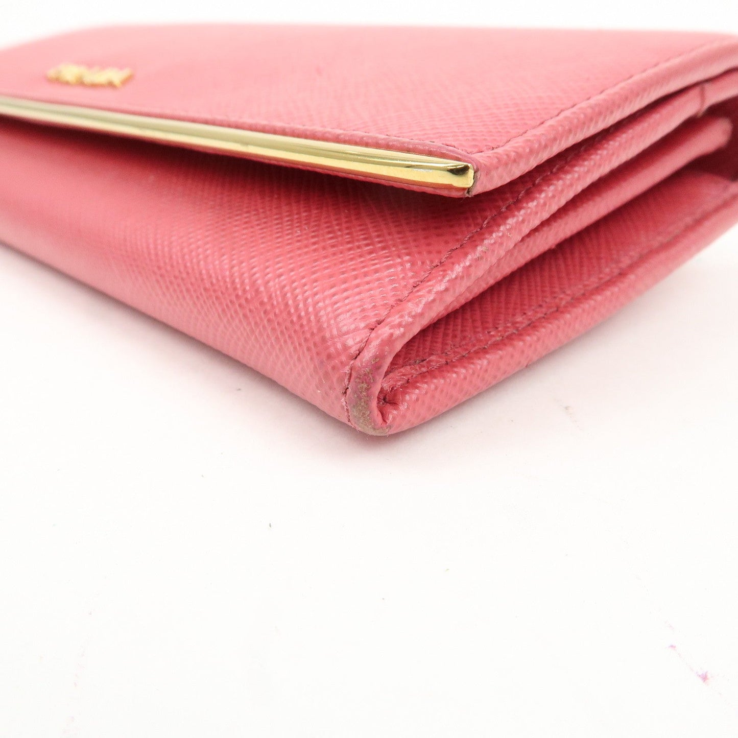 PRADA Saffiano Leather Bi Fold Long Wallet Pink 1MH132  d