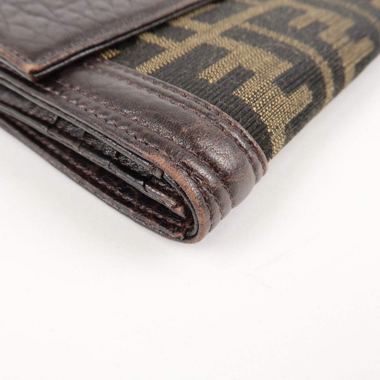 FENDI Zucca Canvas Leather W Hook Bifold Long Wallet 8N0032  d