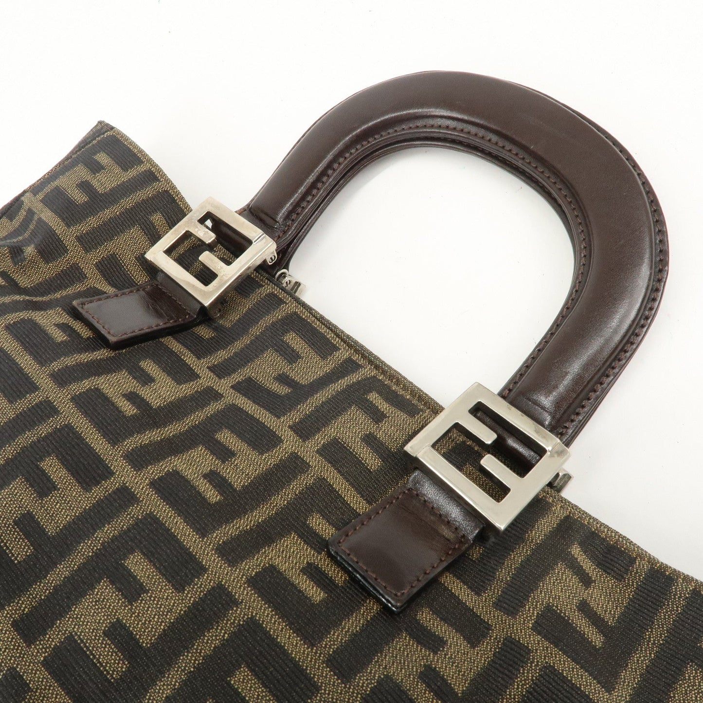FENDI Zucca Canvas Leather Tote Bag Brown Black 26329  d