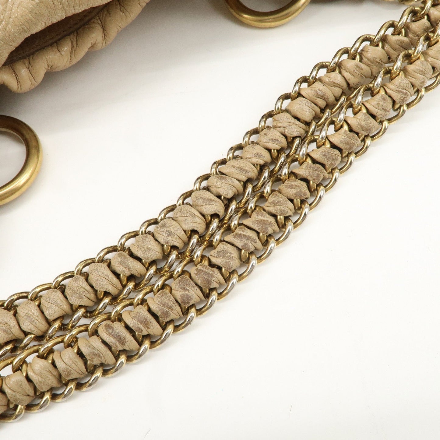 PRADA Leather Chain Shoulder Bag Beige  d