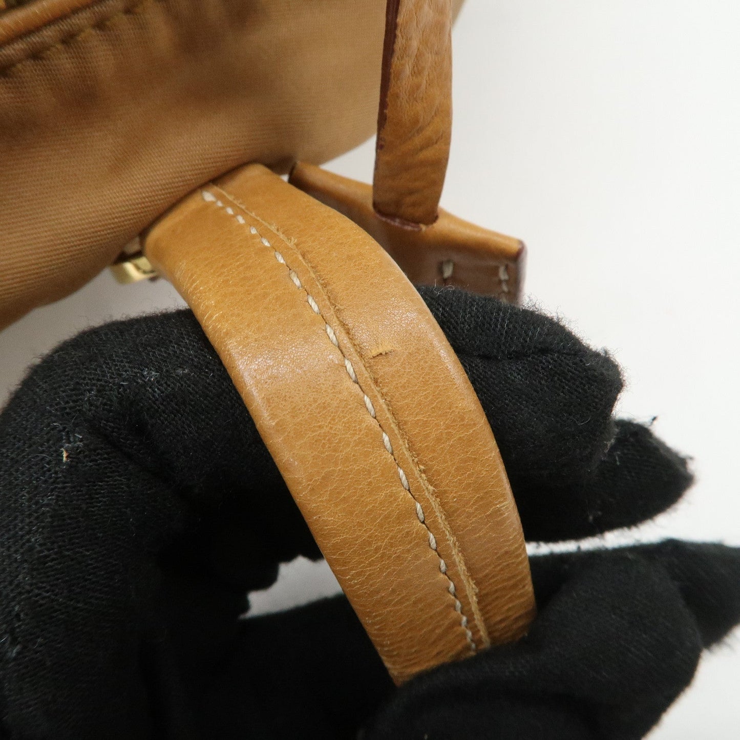 PRADA Logo Canvas Leather Nylon Shoulder Bag Boston Bag Brown  d