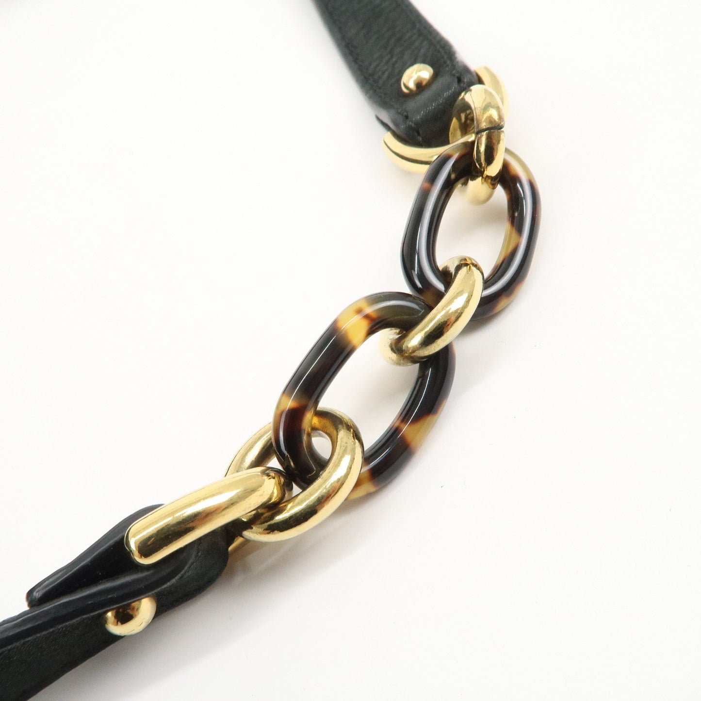 FENDI Mamma Baguette Leather Chain Shoulder Bag Gold Black 8BR638  d
