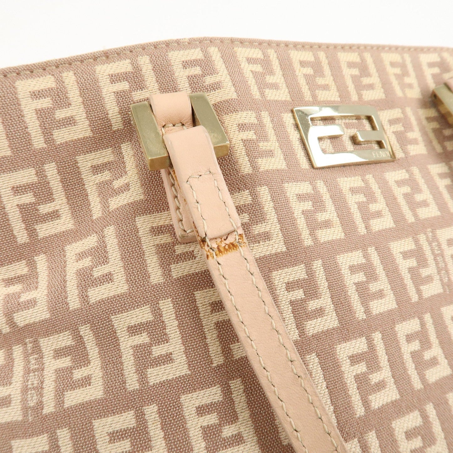 FENDI Zucchino Canvas Leather Tote Bag Pink Beige 8BH133  d