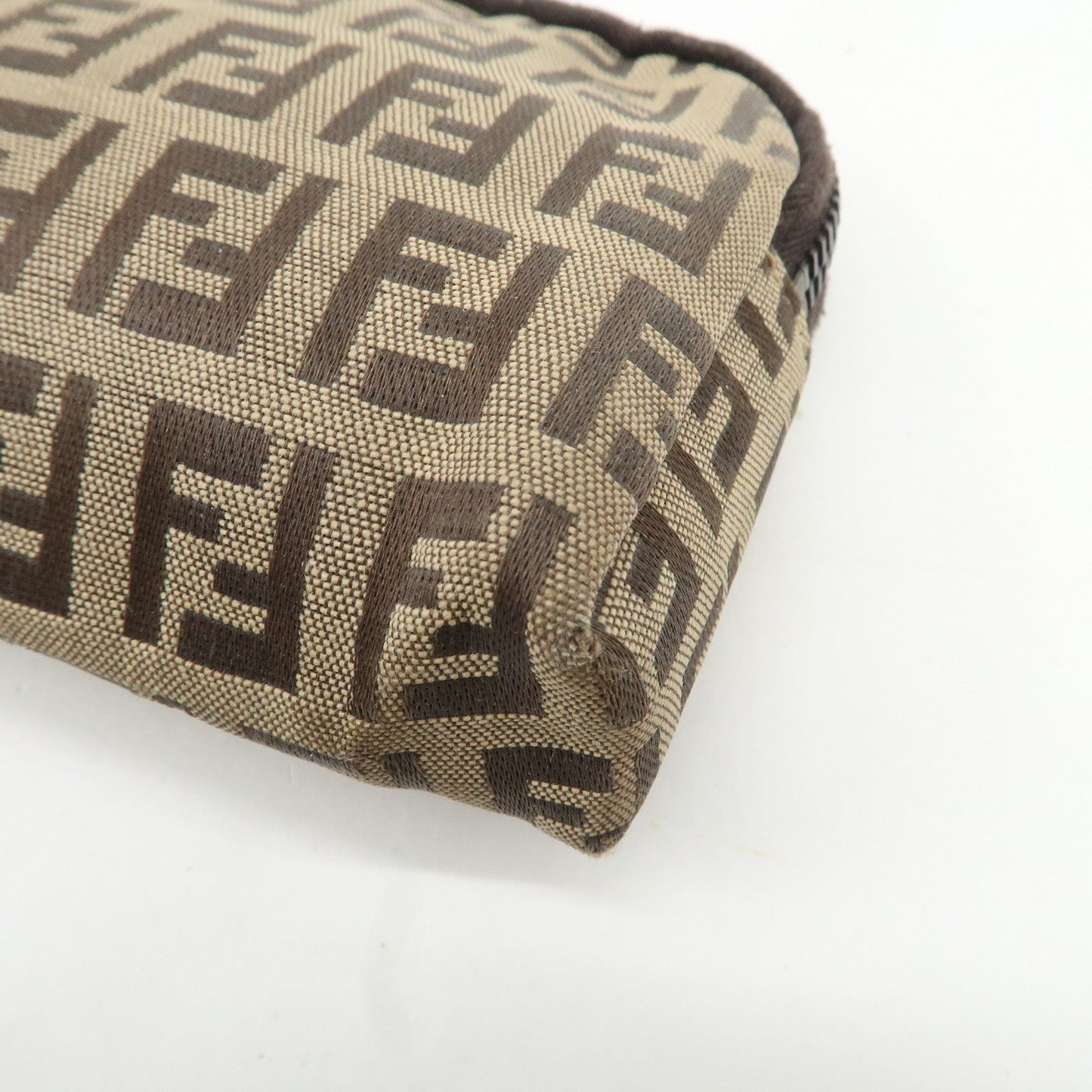FENDI Zucchino Canvas Mini Pouch Beige Dark Brown 7N0003  d