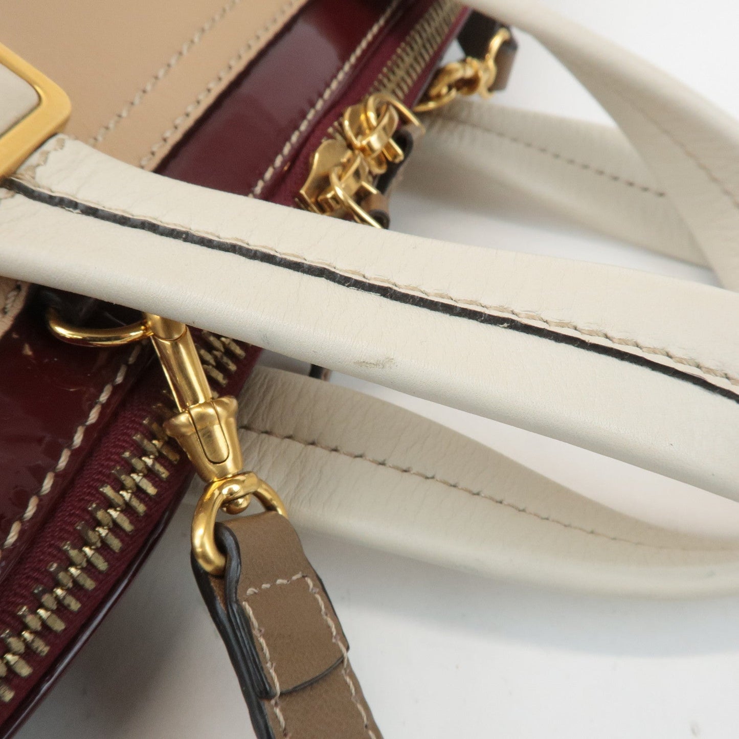 FENDI Chameleon Leather 2WAY Bag Hand Bag Beige Bordeaux 8BL114  d