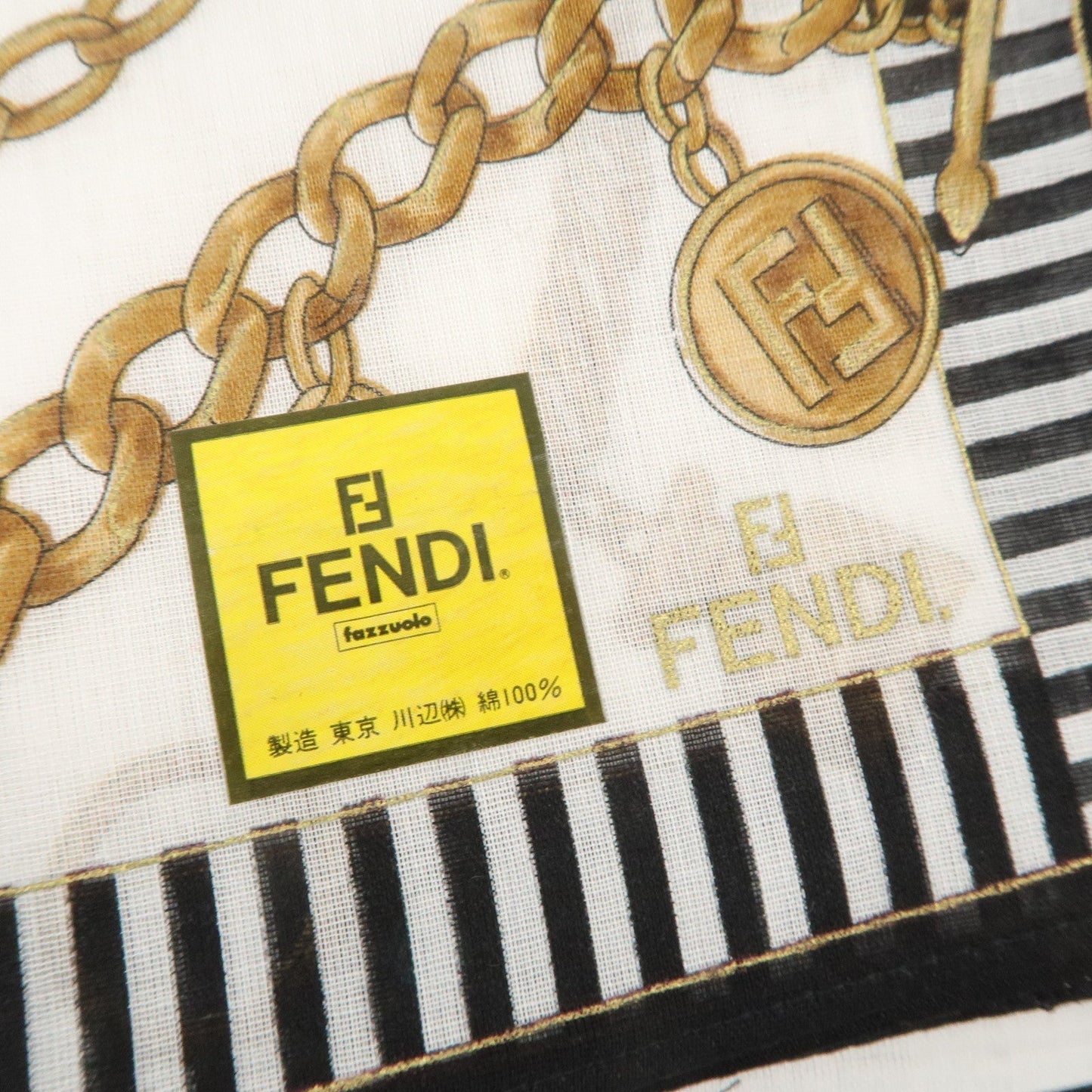FENDI Set of 5 Cotton 100% Handkerchief White Navy Red Black  d