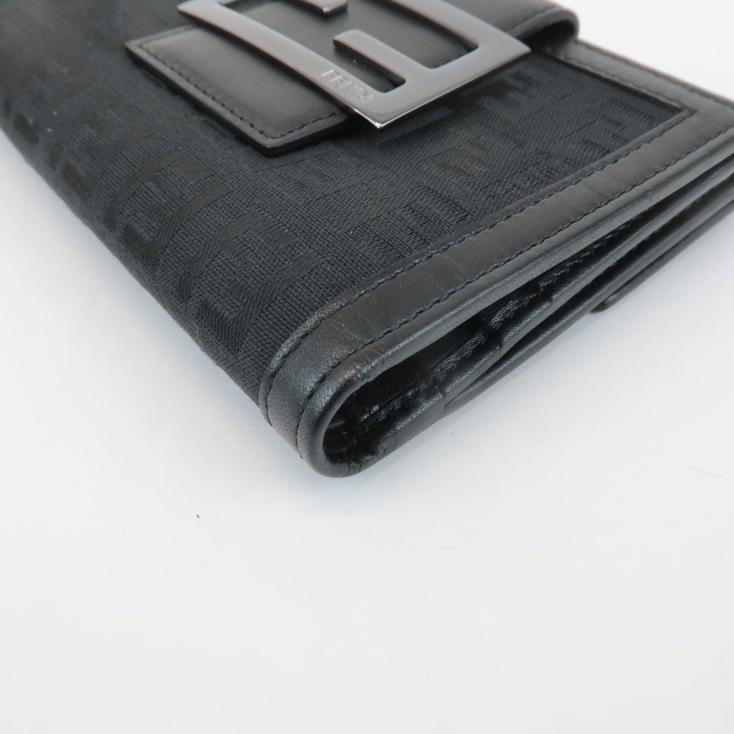 FENDI Zucchino Canvas Leather Double Hook Wallet Black 8M0035  d