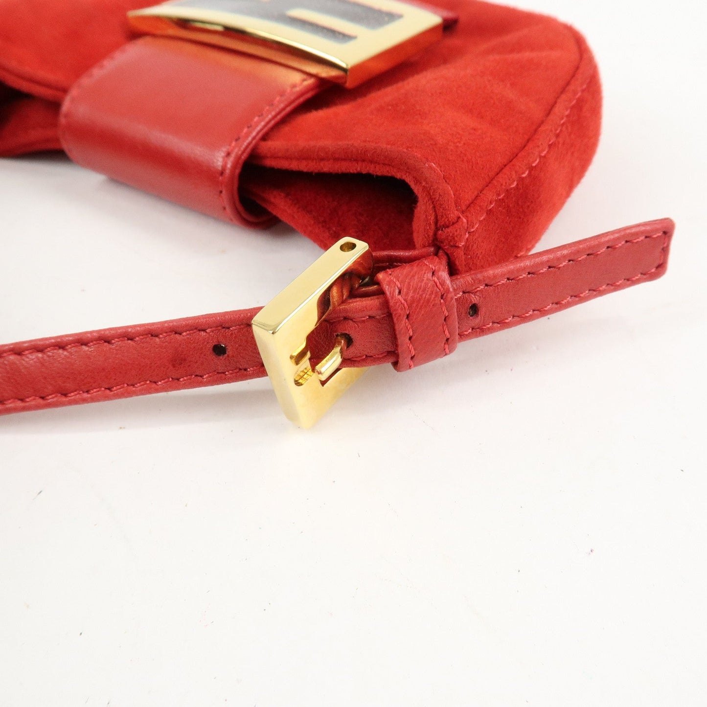 FENDI Suede Leather Mini Croissant Hand Bag Red 26673  d
