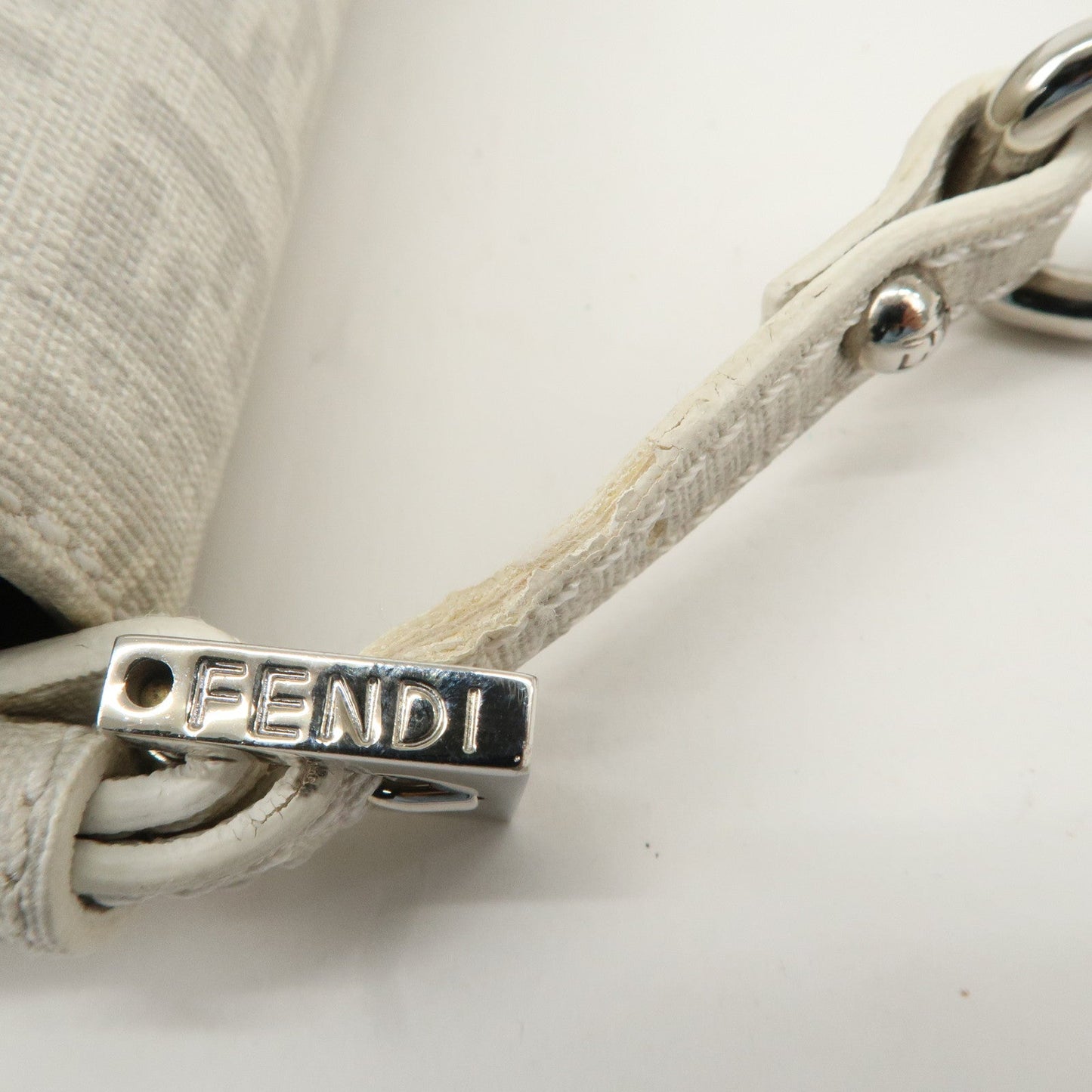 FENDI Mini Mamma Baguette Zucchino Canvas Leather Shoulder Bag  d