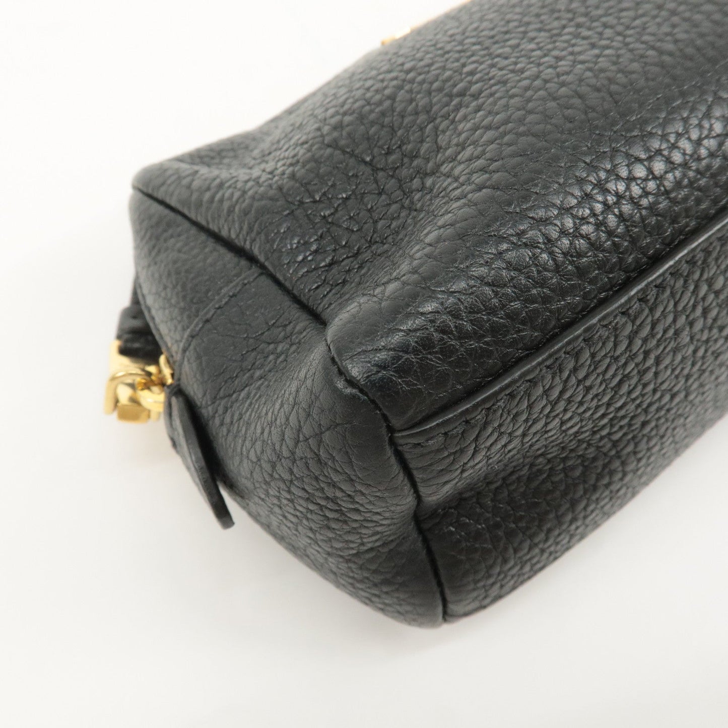 PRADA Logo Leather Pouch Cosmetic Pouch Black  d