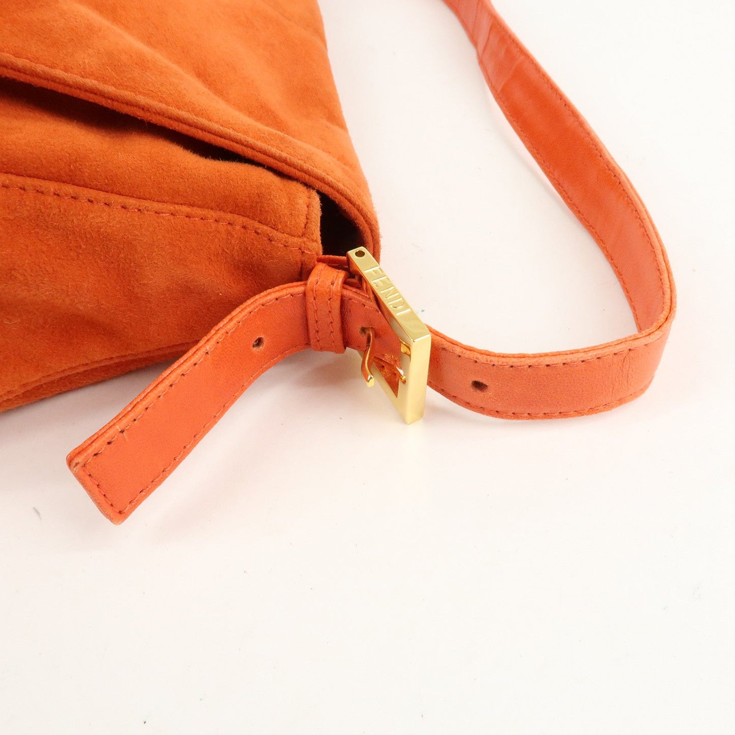 FENDI Mamma Baguette Suede Leather Shoulder Bag Orange 26325  d