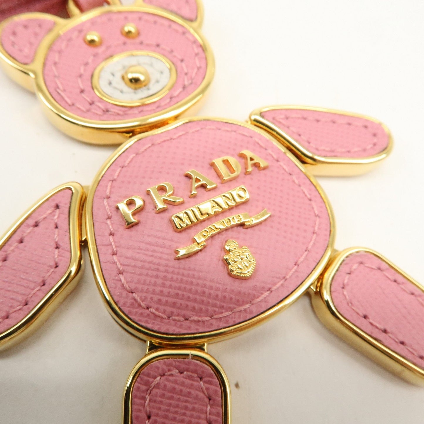 PRADA Saffiano Leather Metal Bear Bag Charm Key Chain Pink  d
