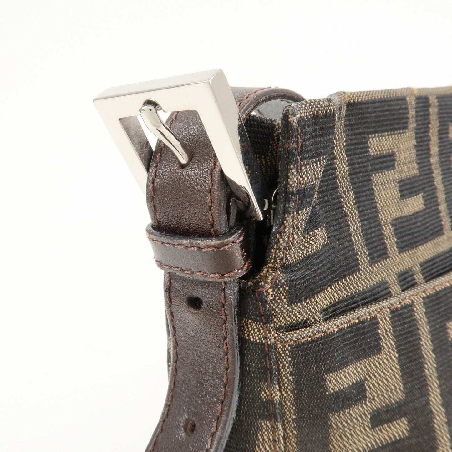FENDI Zucca Canvas Leather Shoulder Bag Brown Black 26566  d