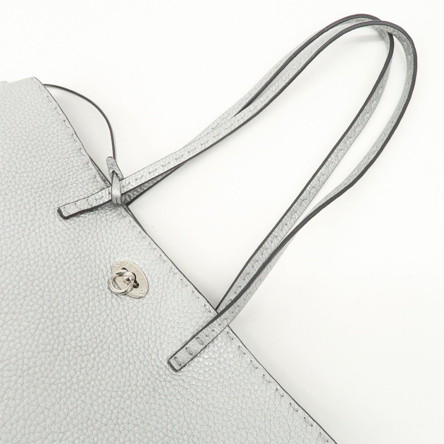 FENDI Selleria Leather Small Carla Tote Bag Silver 8BH257  d