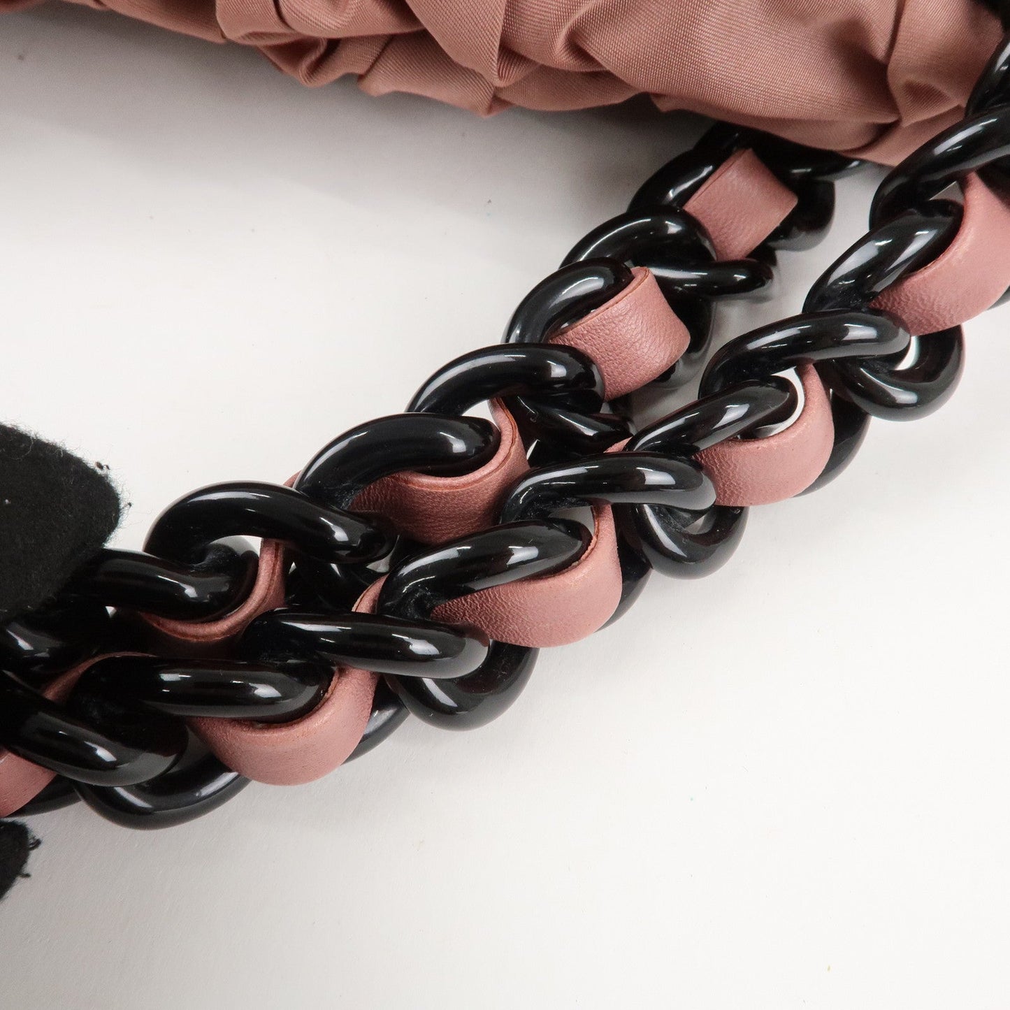Prada Nylon Leather Gathered Chain Shoulder Tote Bag Pink Black  d