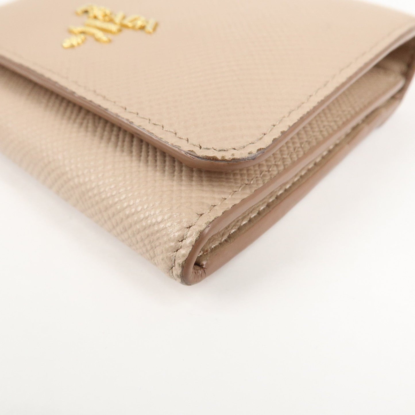 PRADA Saffiano Leather Trifold Compact Wallet Beige 1MH176  d