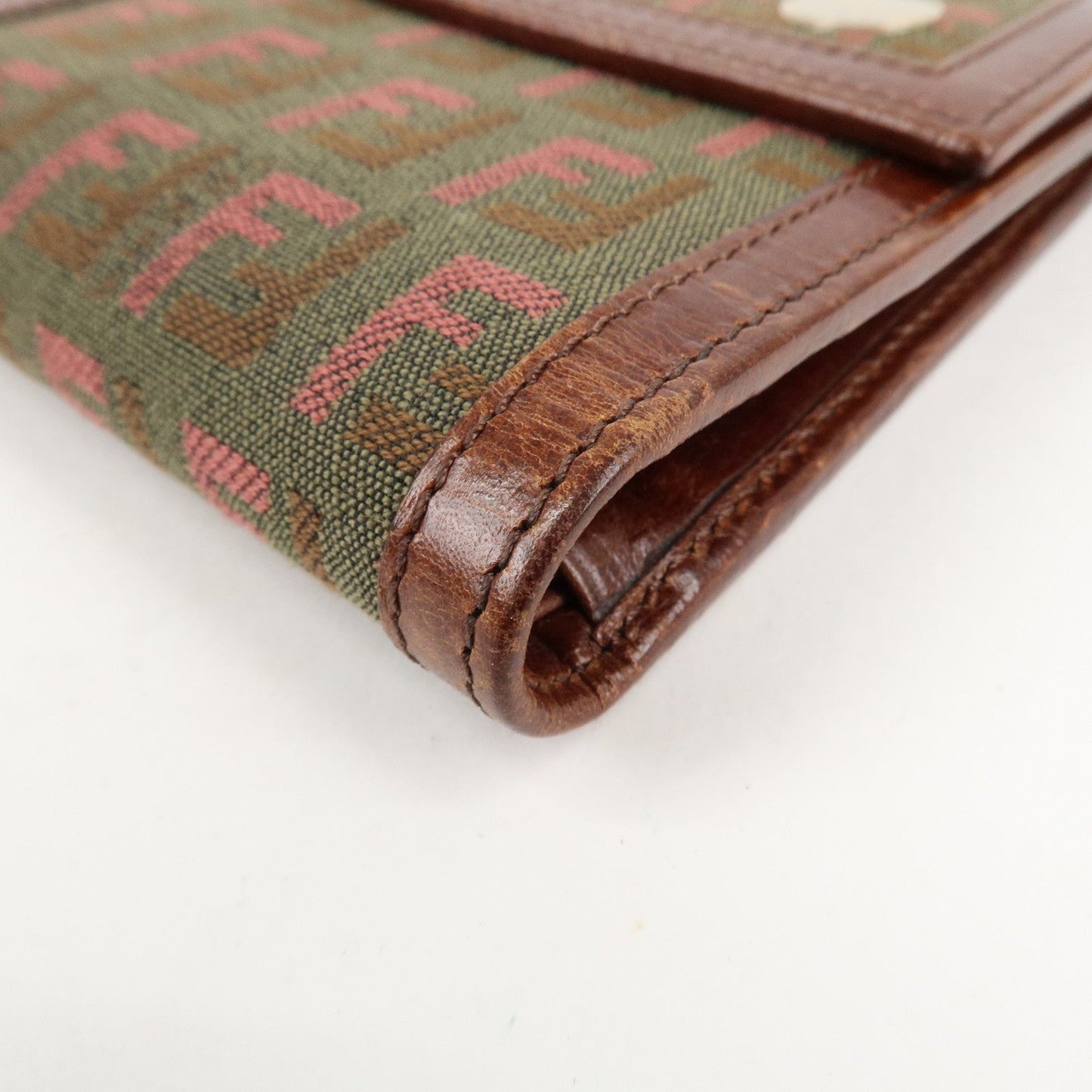 FENDI Zucchino Canvas Leather Tri-fold Wallet Khaki 8M0161  d