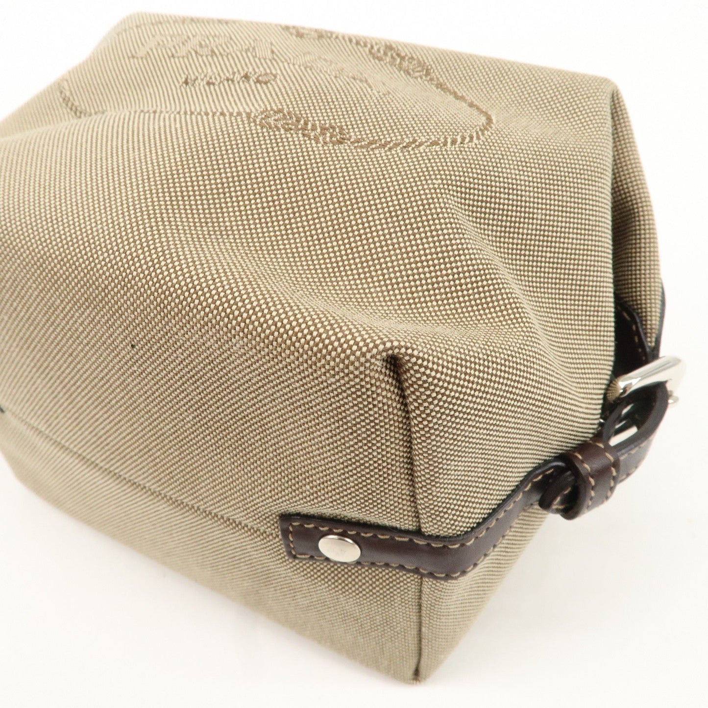 PRADA Logo Jacquard Leather Pouch Beige Brown 1N1298  d
