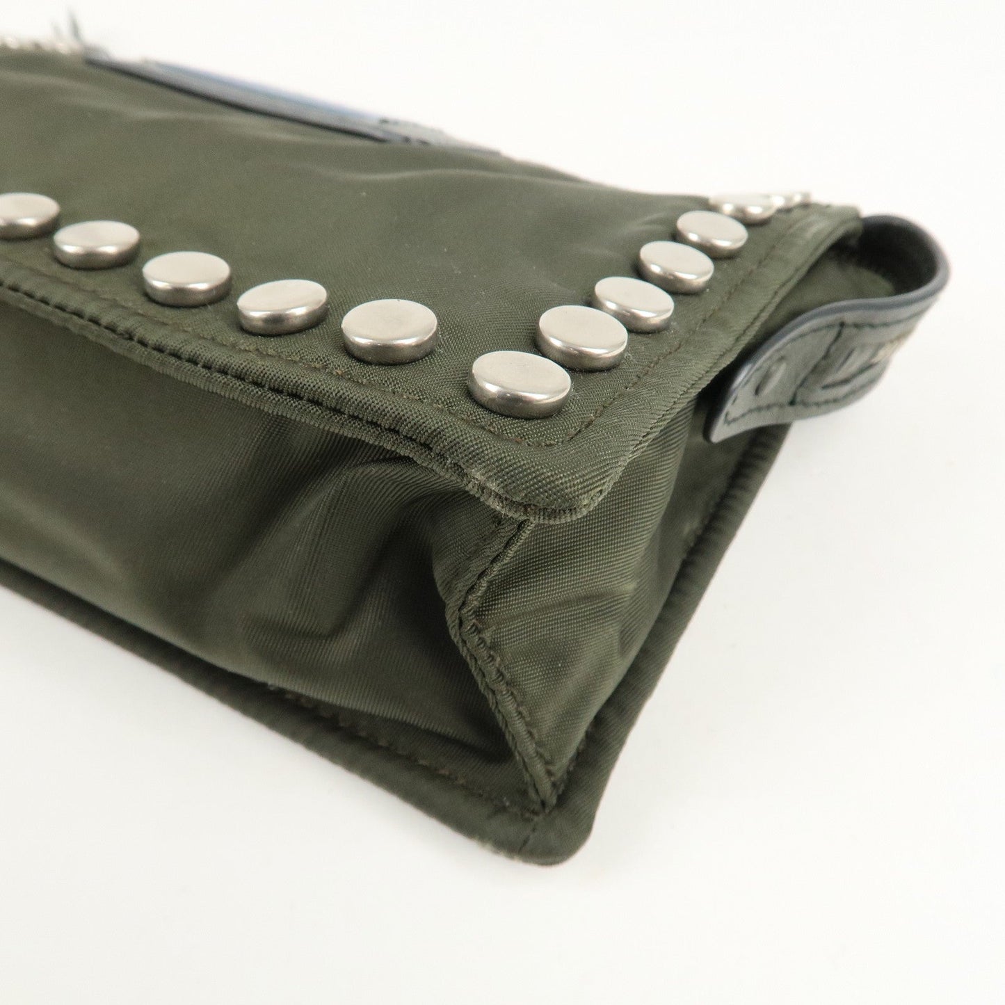 PRADA Tessuto Travel Pouch Studs Military Silver HDW  d
