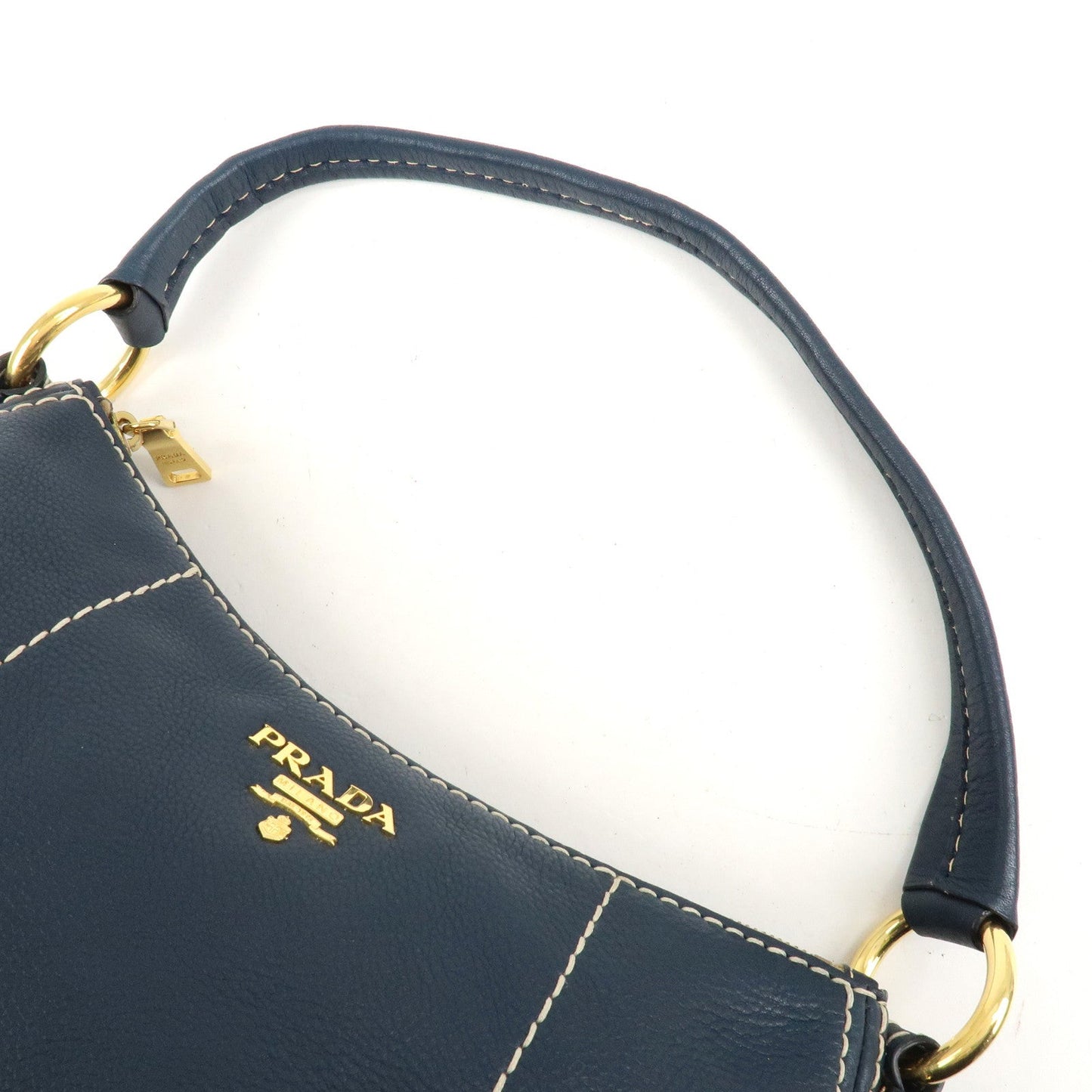 PRADA Soft Calf Leather Shoulder Bag Hand Bag Blue BR4690  d
