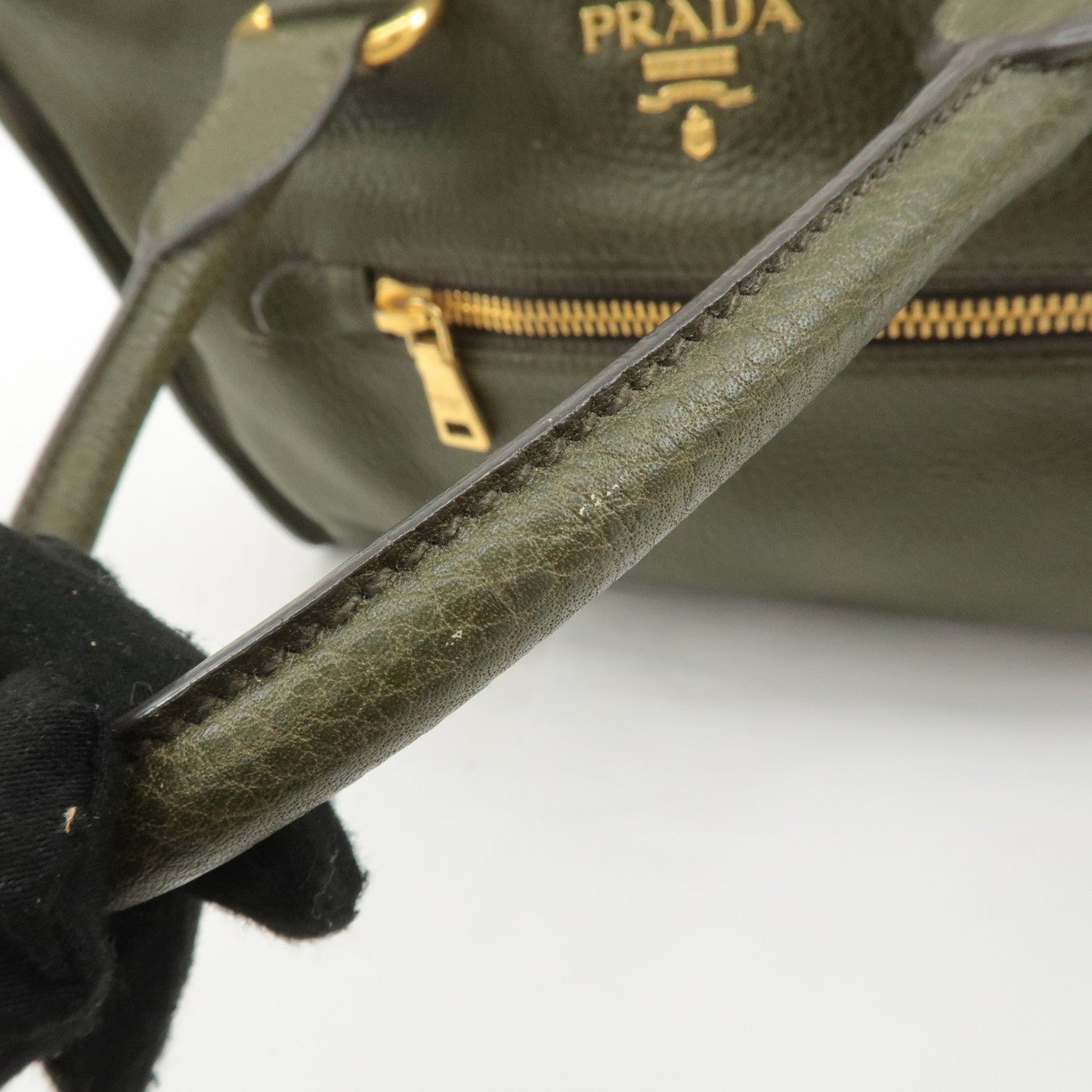 PRADA Leather 2Way Bag Hand Bag Shoulder Bag Khaki BL0805  d