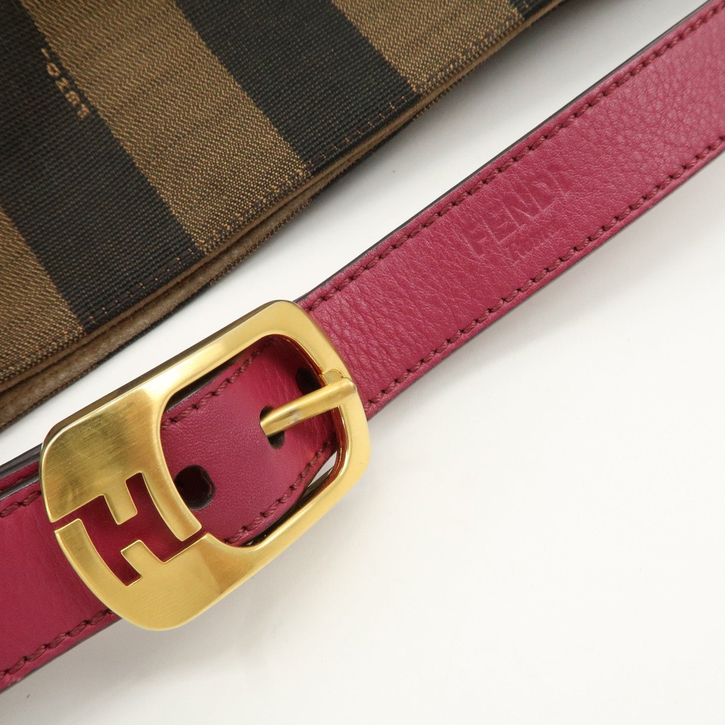 FENDI Pequin Canvas Leather Shoulder Bag Black Brown Pink 8BR669  d