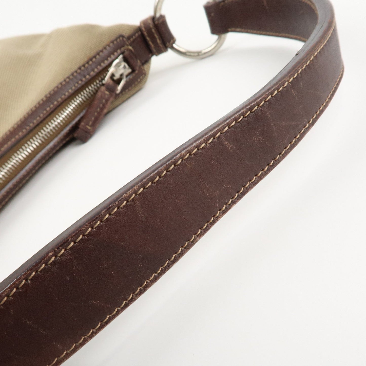 PRADA Logo Jacquard Leather Shoulder Bag Beige Brown  d