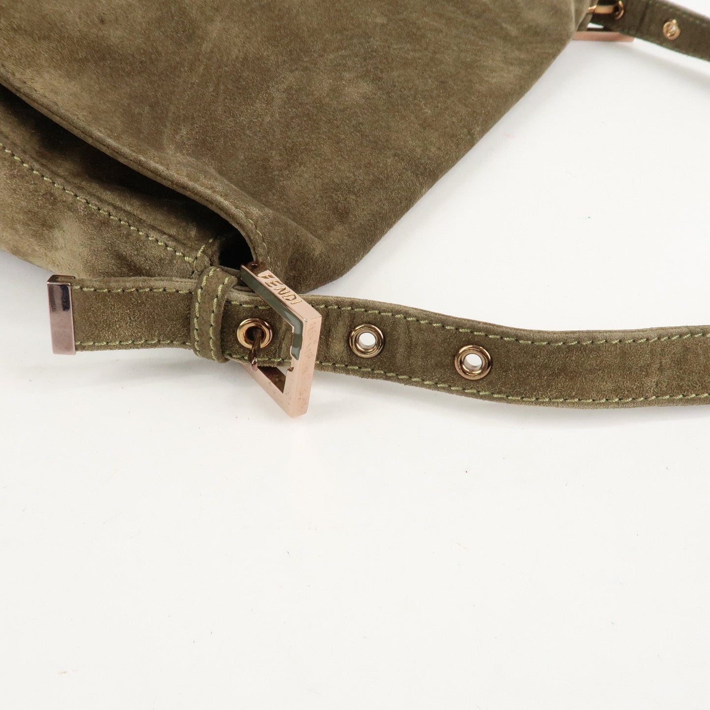 FENDI Mamma Baguette Suede Shoulder Bag Khaki 8BR001  d