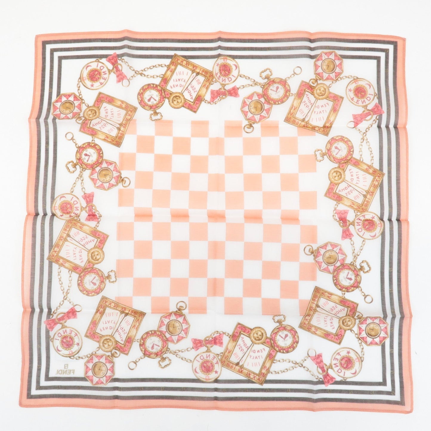 FENDI Set of 5 Cotton 100% Handkerchief Pink Navy Red White  d
