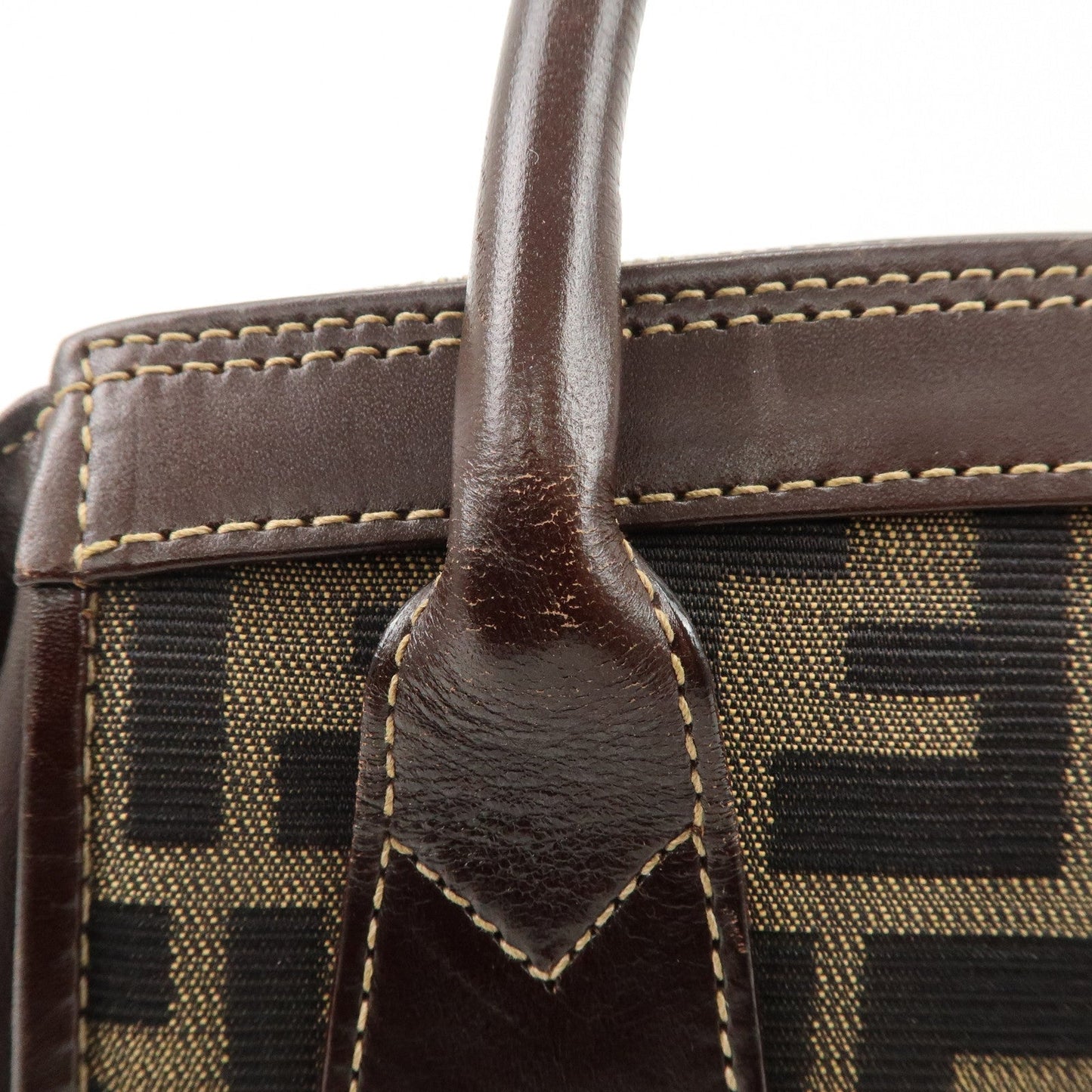 FENDI Zucca Canvas Leather 2 way Leather Hand Bag Shoulder Bag  d