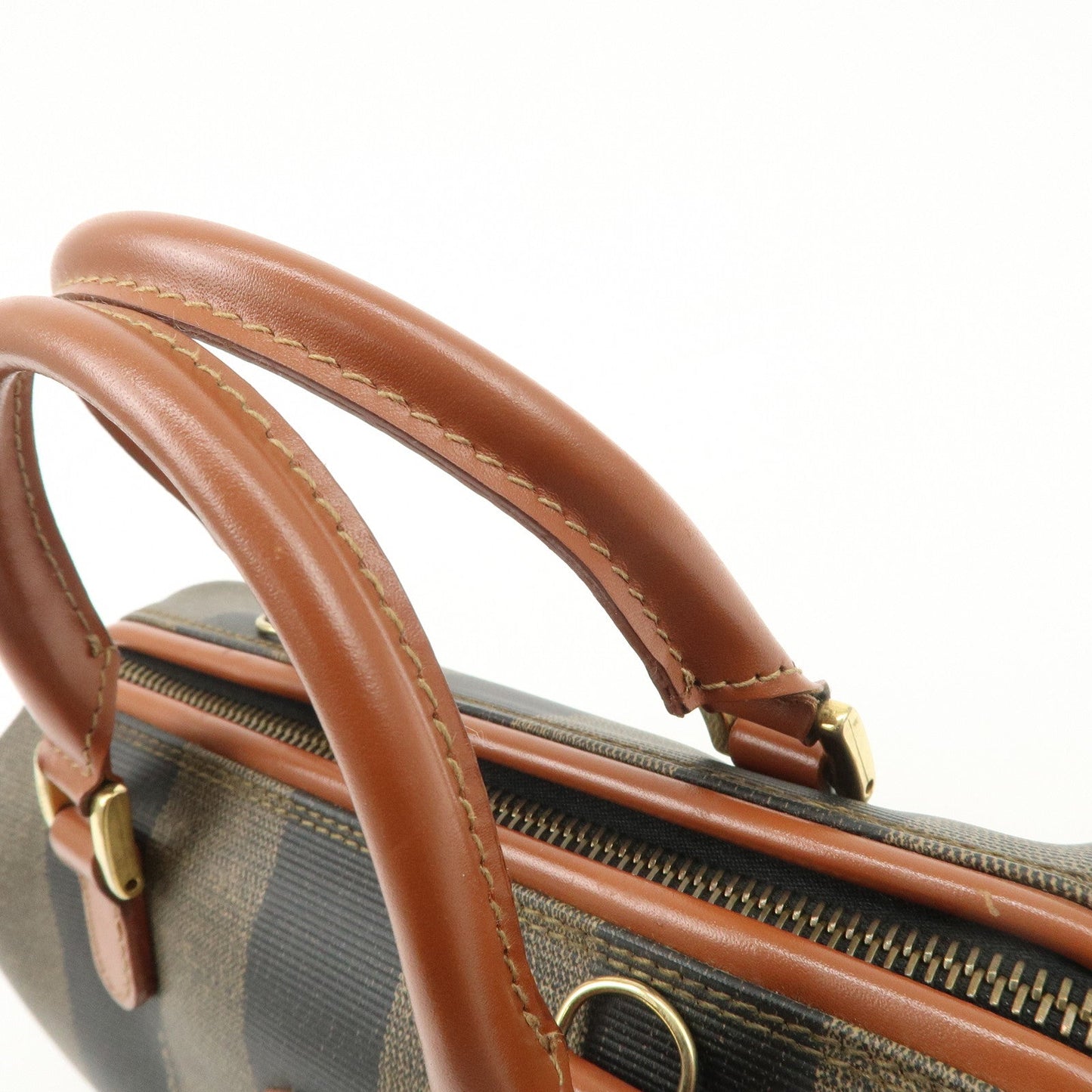 FENDI Pequin PVC Leather 2Way Mini Boston Bag Brown Black  d