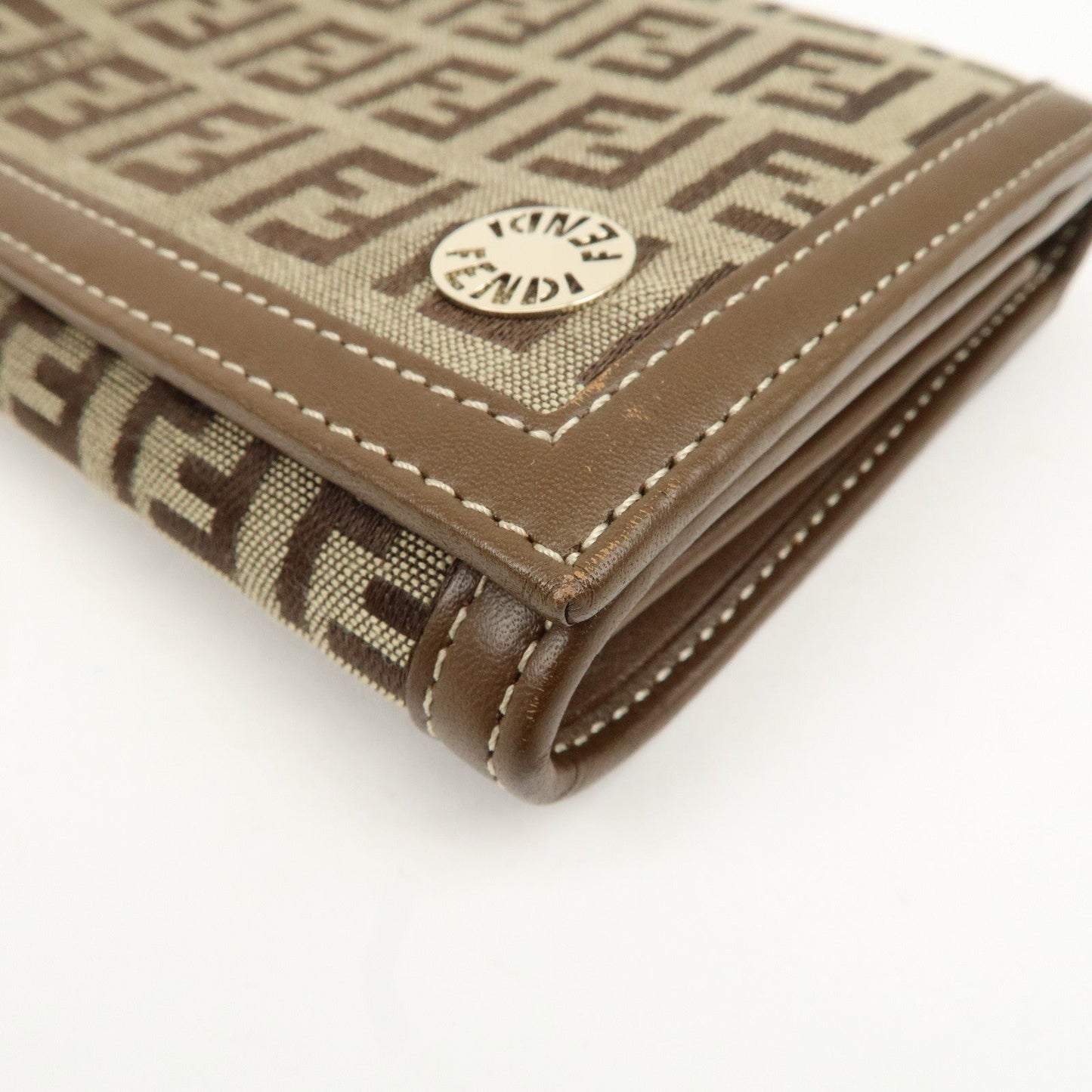 FENDI Zucchino Canvas Leather Long Wallet Brown 8M0000  d