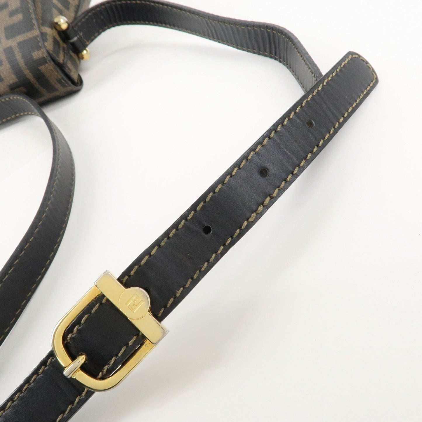 FENDI Zucca Logo Print PVC Leather Shoulder Bag Black Brown  d