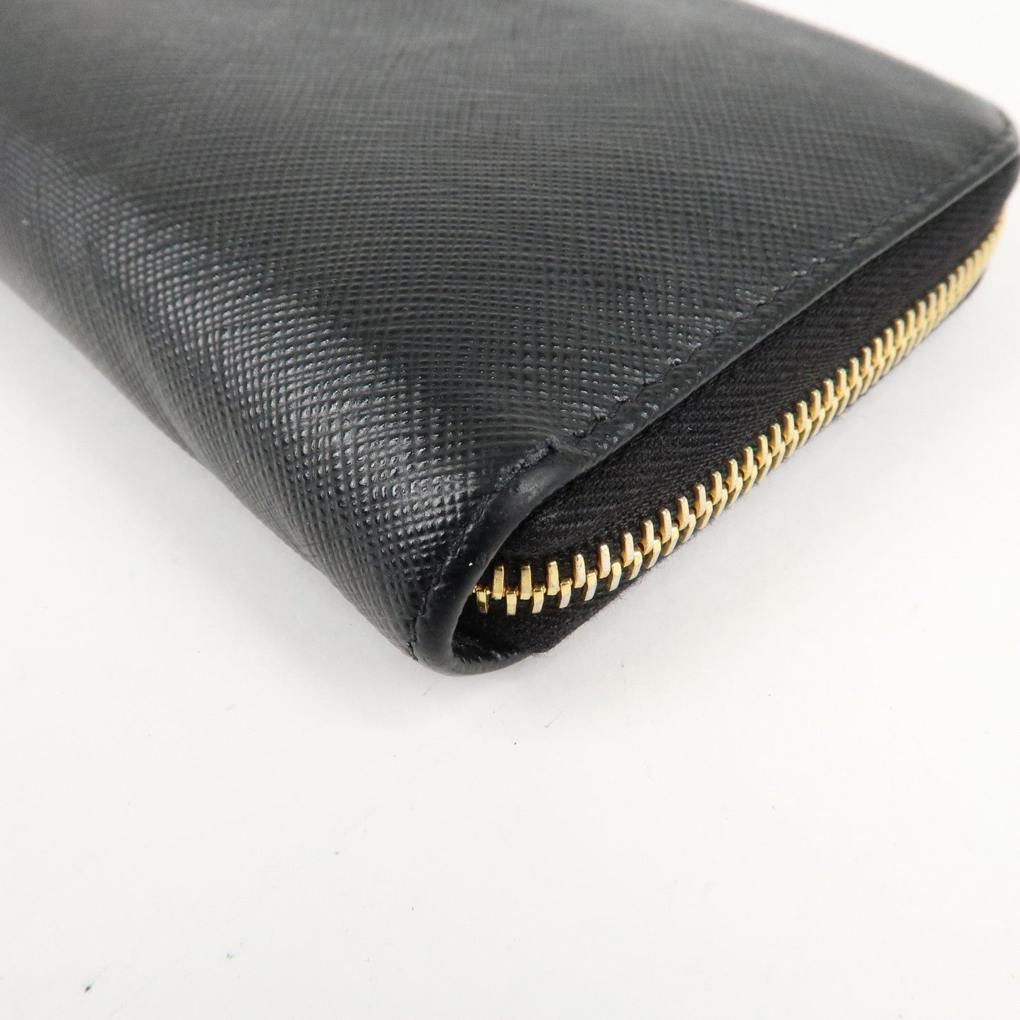PRADA Saffiano Leather Round Zipper Long Wallet Black 1M0506  d
