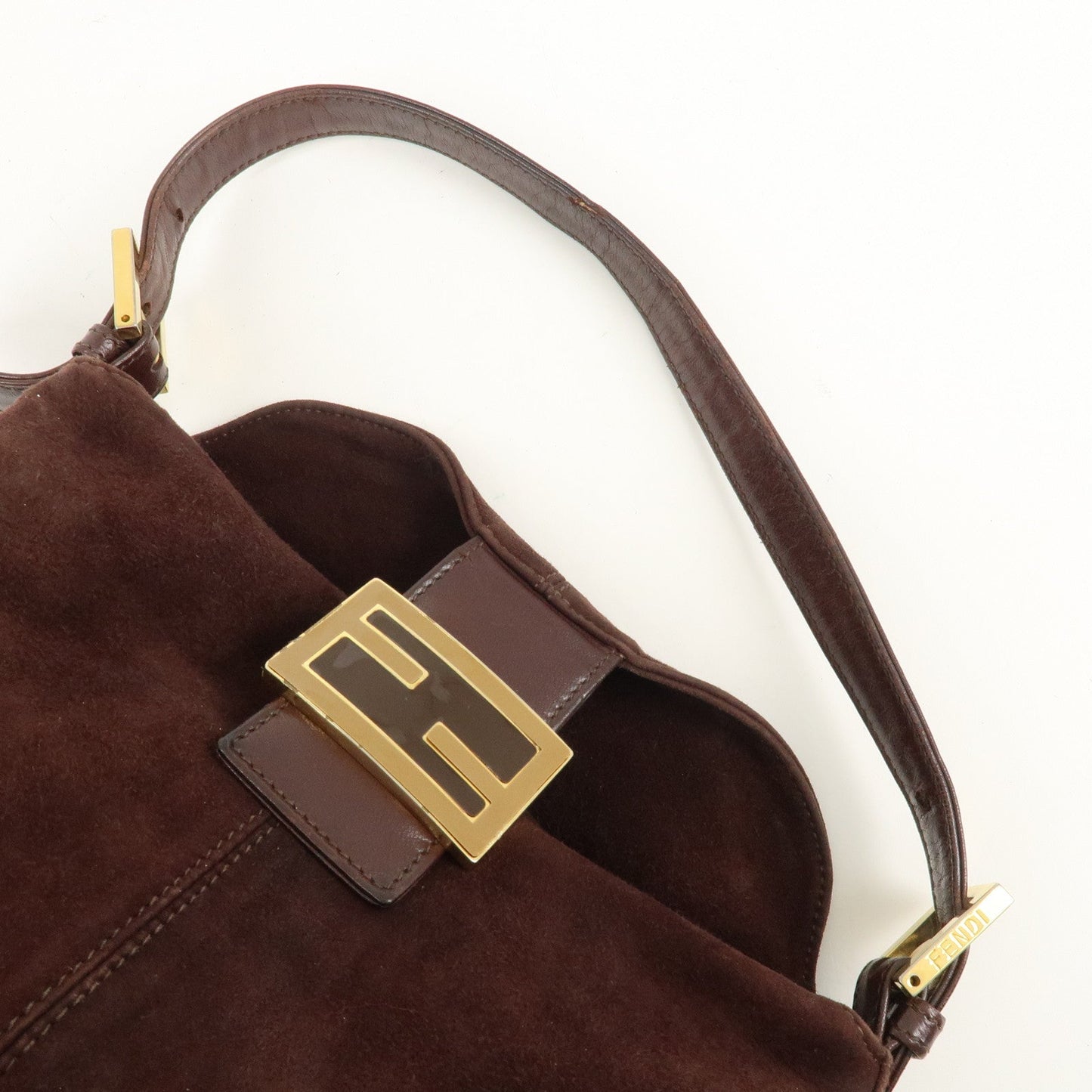 FENDI Suede Leather Shoulder Bag Hand Bag Brown 26426  d