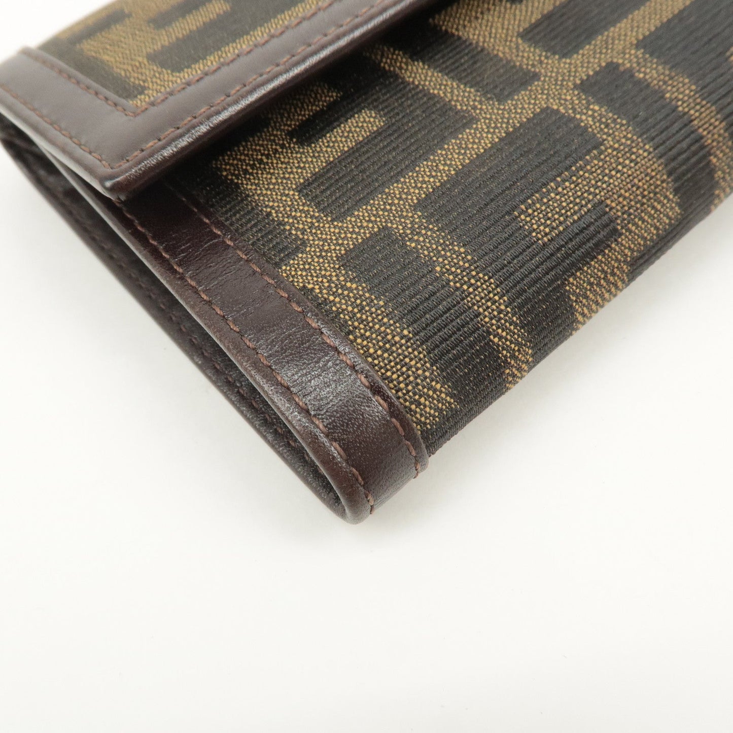 FENDI Zucca Canvas Leather Hook Tri-fold Wallet Brown 30729  d