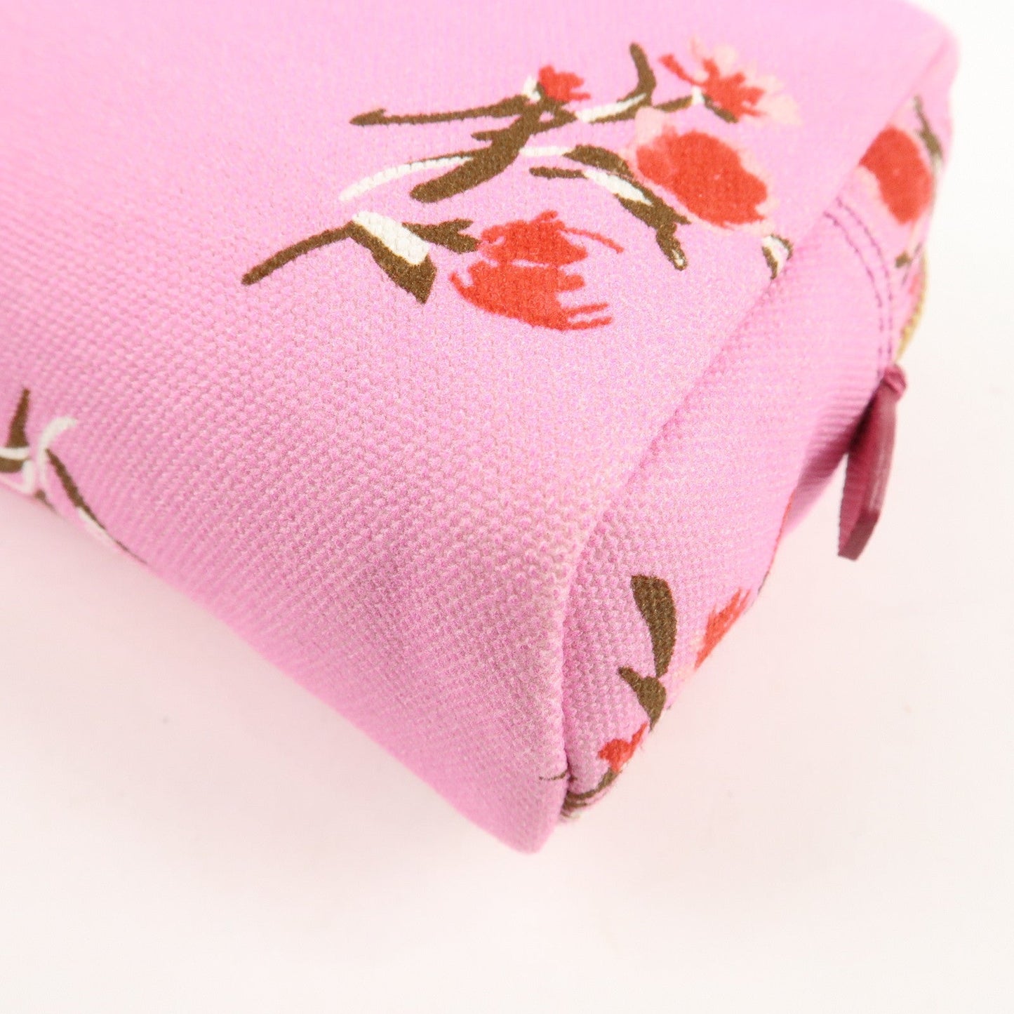 PRADA Canapa Canvas Leather Cosmetic Pouch Flower 1NA021 Pink  d
