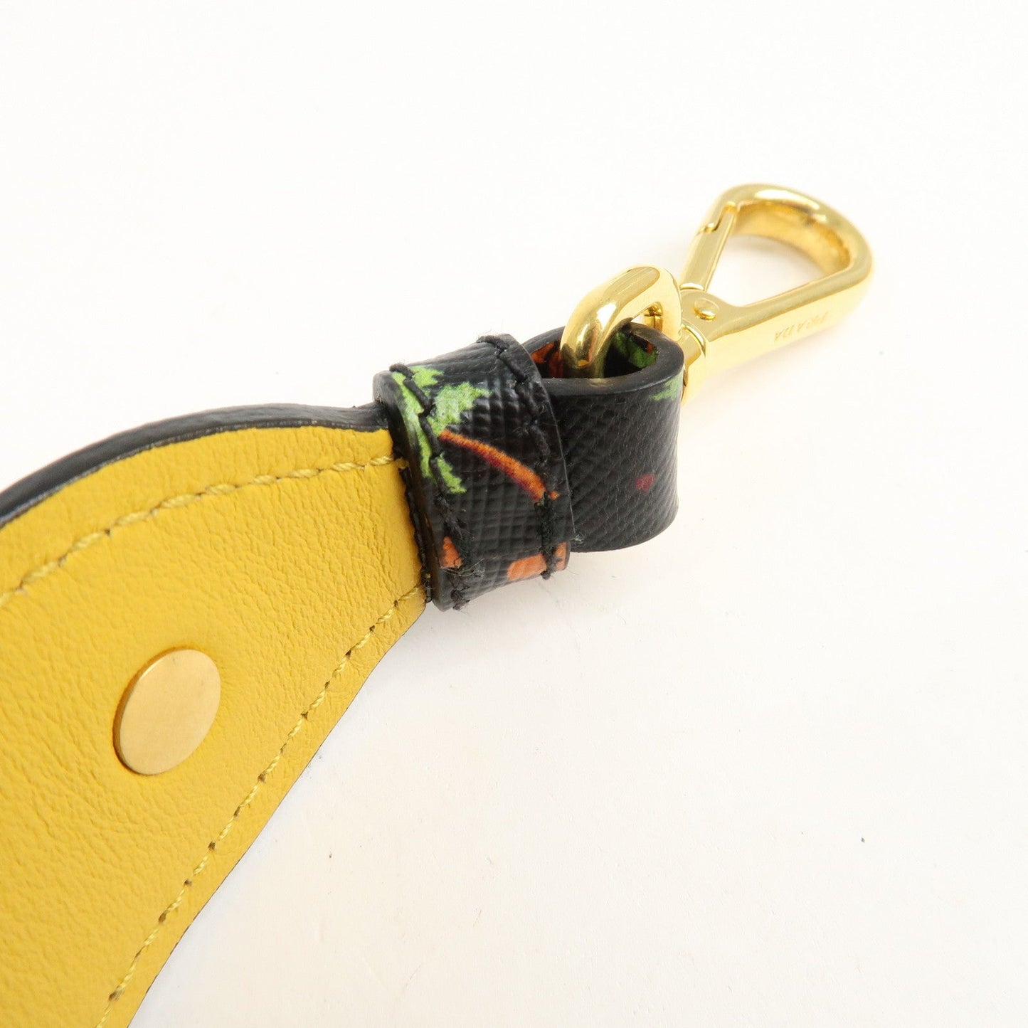 PRADA Leather Palmtree Pattern Shoulder Strap Black  d