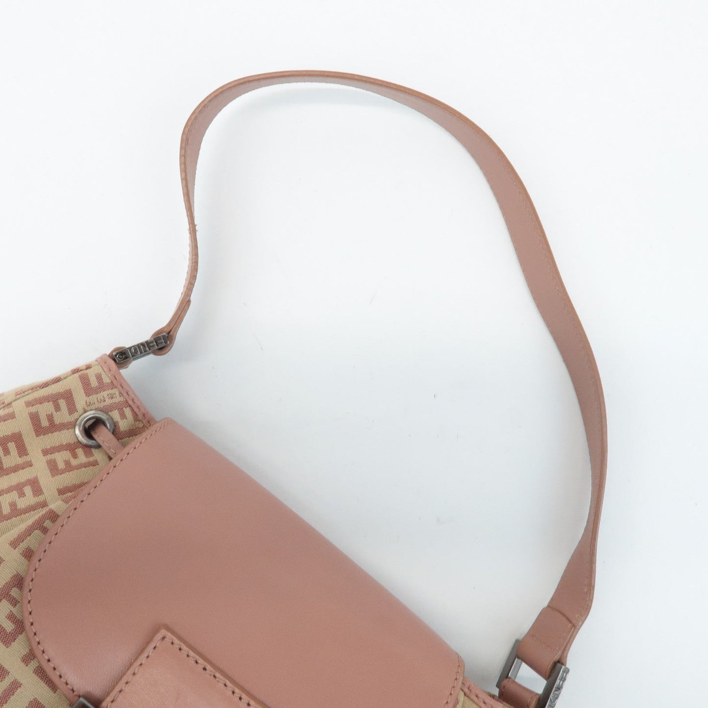 FENDI Zucchino Canvas Leather Shoulder Bag Beige Pink 8BR282  d