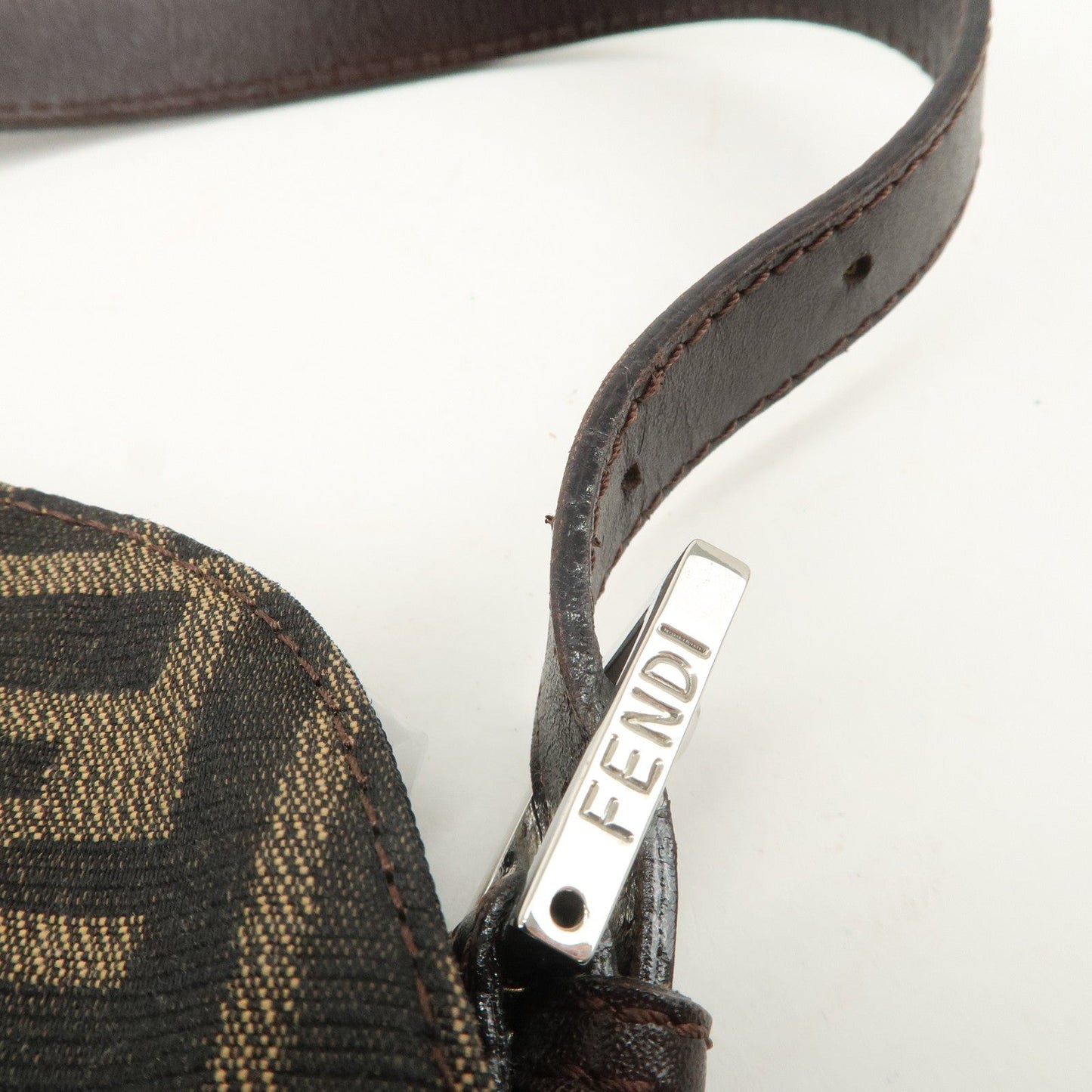 FENDI Zucca Canvas Leather Shoulder Bag Brown Black 26725  d