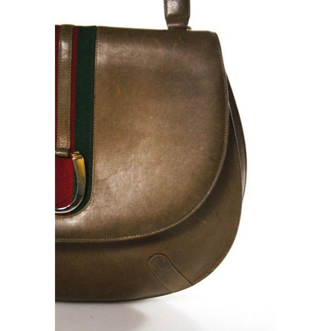 Gucci   Tan Medium Brown Leather With Red Green Center Stripe